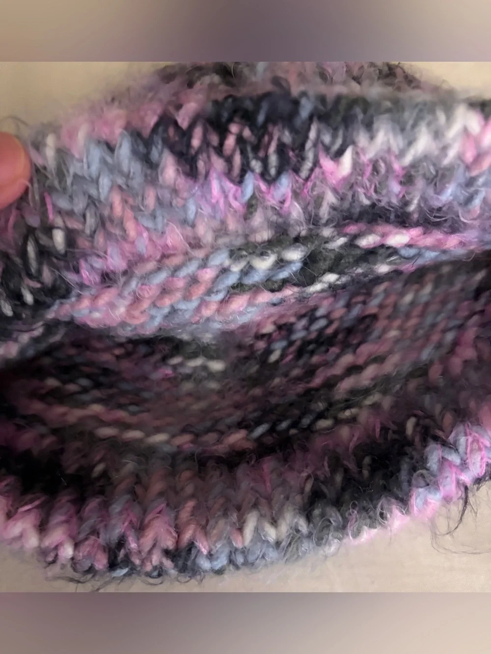 Hand-Knit Multicolor Beanie - Pink & Gray